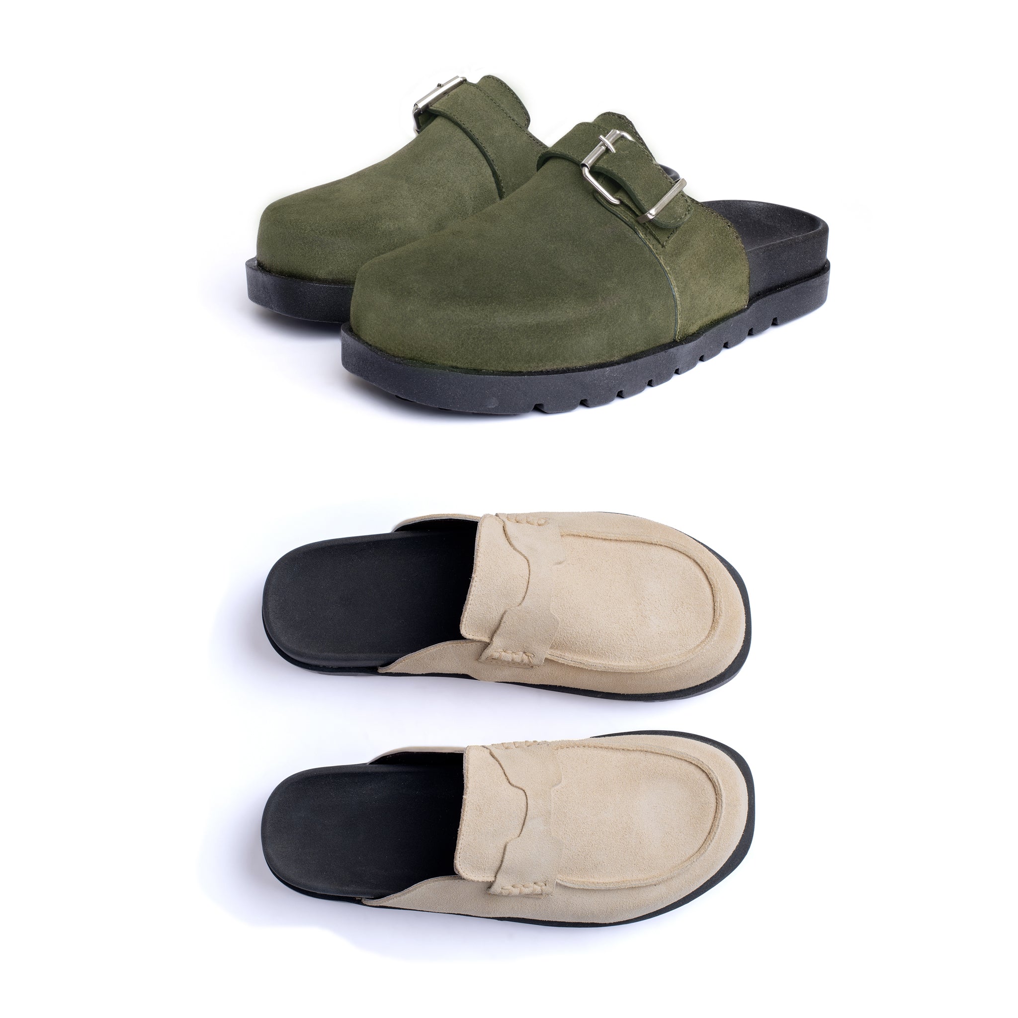 Set de zuecos verde/beige