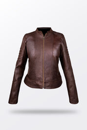 CHAMARRA CAFÉ OSCURO PIEL BISONTE DAMA