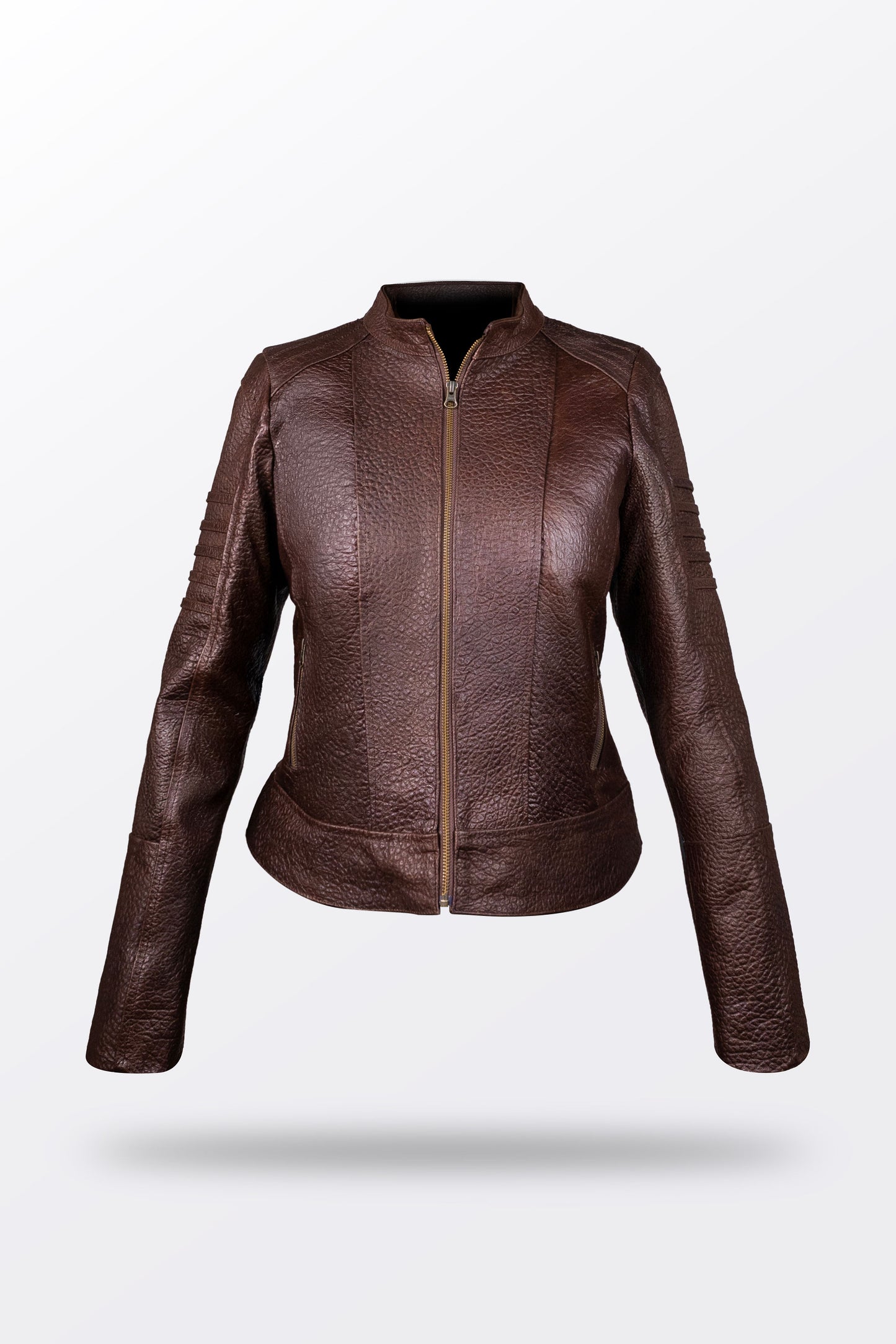 CHAMARRA CAFÉ OSCURO PIEL BISONTE DAMA