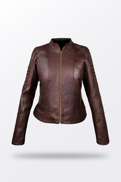 CHAMARRA CAFÉ OSCURO PIEL BISONTE DAMA