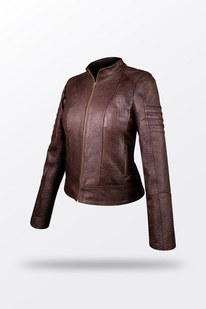 CHAMARRA CAFÉ OSCURO PIEL BISONTE DAMA