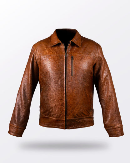 CHAMARRA COGNAC PIEL GENUINA BISONTE