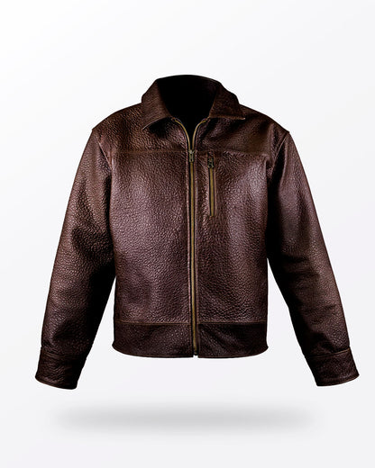 CHAMARRA CAFE OSCURO PIEL GENUINA BISONTE