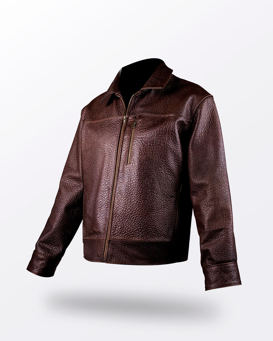 CHAMARRA CAFE OSCURO PIEL GENUINA BISONTE