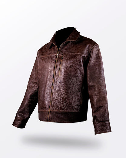 CHAMARRA CAFE OSCURO PIEL GENUINA BISONTE