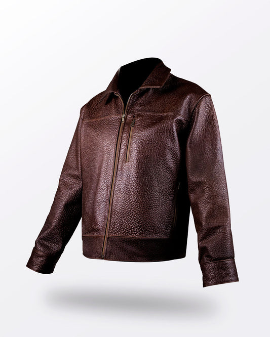 CHAMARRA CAFE OSCURO PIEL GENUINA BISONTE